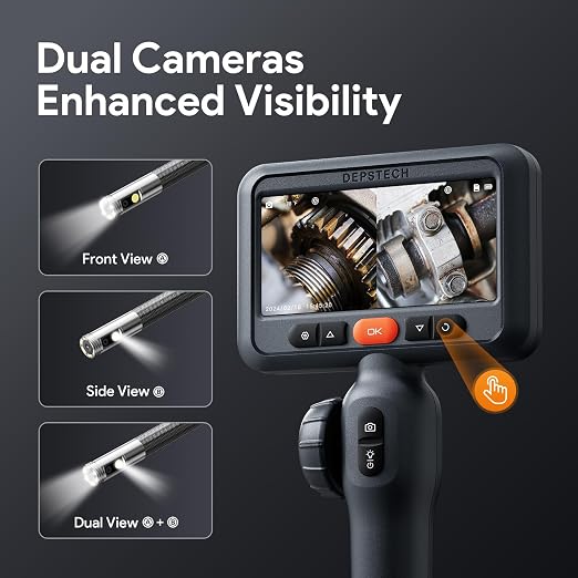 DEPSTECH 10FT Articulating Endoscope Camera with Light: Dual Lens Two-Way Articulated Industrial Borescope with 4.5" Screen and Snake Cable, Inspection Camera Automotive Tool for Wall, Pipe, Mechanic