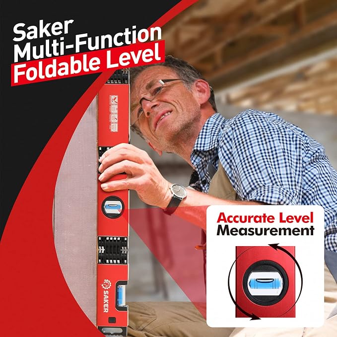 Saker Multi-function Foldable Level, 28-Inch Level Tool,Gift for Father Him Her,Multi-Angle Measurement Woodworking Tool,Precise Leveling In Any Position,Folding Level Tool To Save Your Time