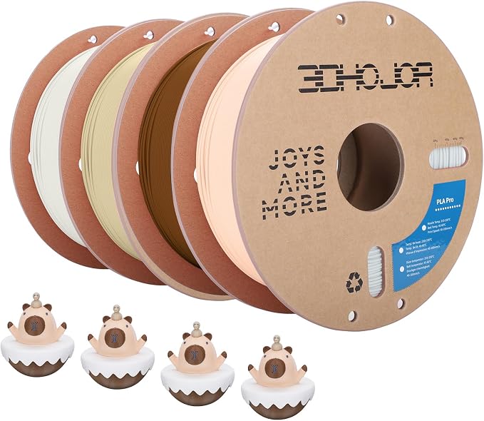 3DHoJor PLA Pro (Plus) Filament 1.75mm, 3D Printer Filament,1kg*4 Bundle Cardboard Spool 3D Printing Filament, Dimensional Accuracy +/- 0.03 mm-Milky White+Bone White+Beige+Brown