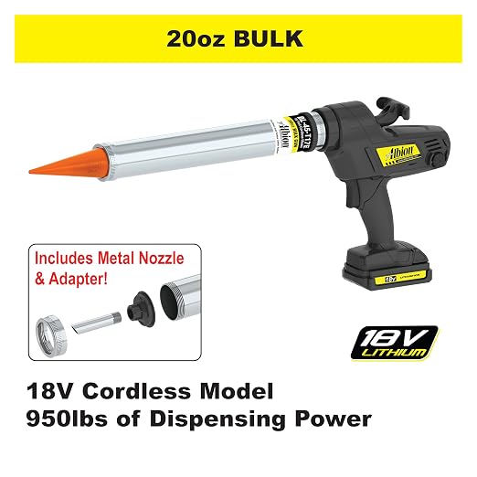 Albion DL-45-T17E 20oz Cordless Bulk Gun w/Orange Cone Nozzles 18 Volt