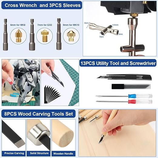 304PCS 3D Printing Accessory Tools with Tool Box for 3D Printer Modeler Basic Tools,Multi-spec Nozzle Cleaning Remove Kit & mini Electric Grinder for Remove/Trim and Finish 3D Print