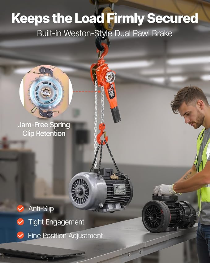 VEVOR Manual Lever Chain Hoist, 3/4T 1650LBS Capacity Heavy Duty Come Along, 20FT Lift G80 Alloy Steel Chain with Dual Pawl Mechanical Brake,360°Rotating Hooks, for Warehouse Construction Garage