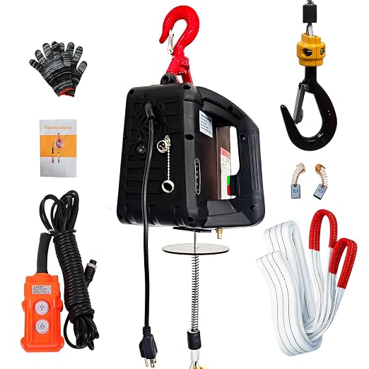 Electric Hoist Winch,1100lbs Electric Hoist 110 Volt 1500W Portable Electric Winch with Remote Control Wired/Manual,Chain Hoist Overload Protection 25ft Lifting Height for Towing&Pure Copper Motor