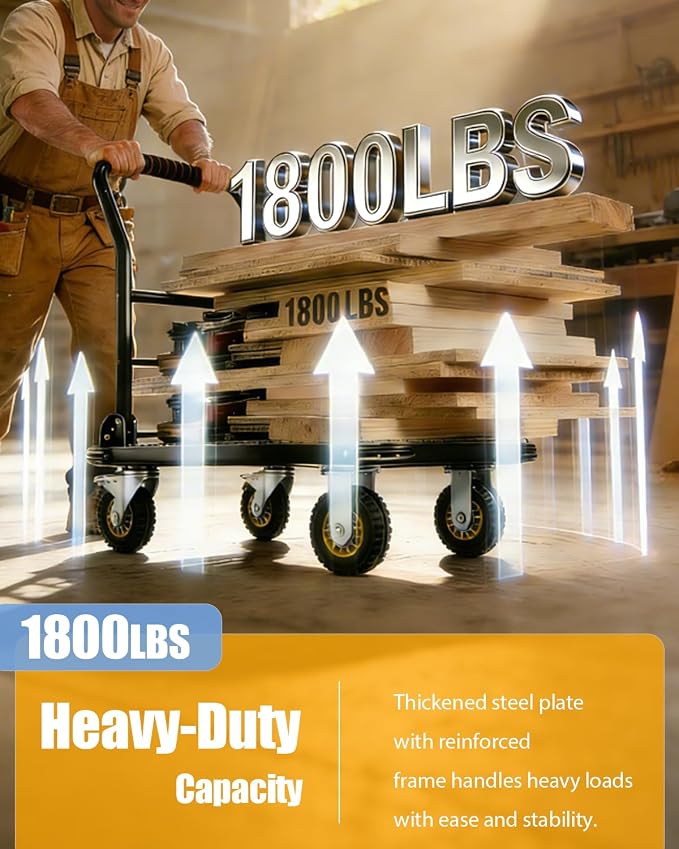 Heavy Duty Platform Truck Cart, 1800LBS Capacity Steel Flatbed Dolly, 36"x24" Large Utility Cart with 6" Swivel Wheels with Brakes, Foldable Hand Truck for Warehouse, Garage, Shipping & Moving