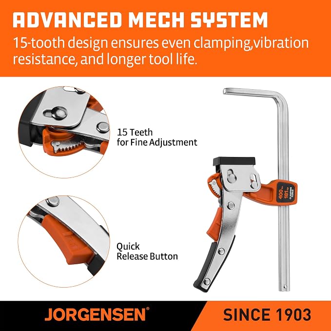 Jorgensen 6-5/8" Ratcheting Table Clamps, Quick Release Track Saw Clamps, Guide Rail Clamp for MFT Table and Guide Rail System, 2-7/8" Throat Depth, 400lbs Load Limit, 2 Pack