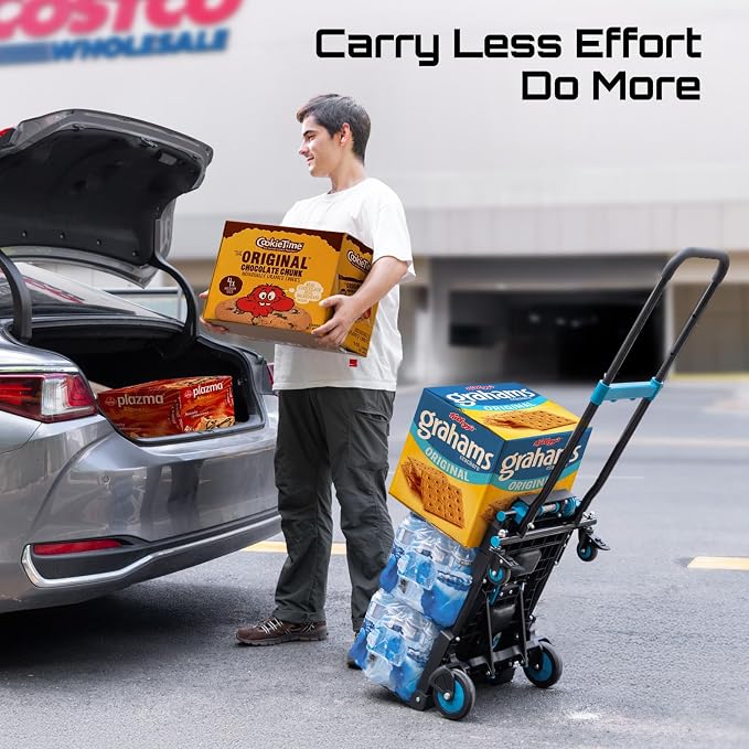 SEESII Foldable Dolly Cart with Wheels, 330 lbs Max Capacity Portable Hand Cart, 2-in-1 Heavy Duty Folding Hand Truck with Adjustable Retractable Handle for Moving, Delivery, Warehouse Use