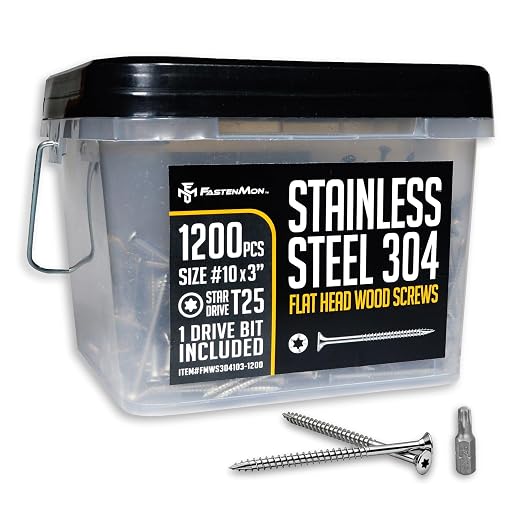 304 Stainless Steel Deck Screws, #10 x 3, 1200 PCS | Torx Flat Head Type 17 Point with T25 Bit, Ideal for Outdoor Wood Projects, Fences, Benches, Picnic Tables, Decks, Bulk Box