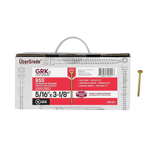 GRK Fasteners RSS™ 5/16 x 3-1/8 Inch, Rugged Structural Screws, 500 PCS, Rust Resistant Climatek™ Coating, Interior and Exterior Use, Heavy-Duty Framing & Decking Screws, Fast Bite Tip with Star Drive