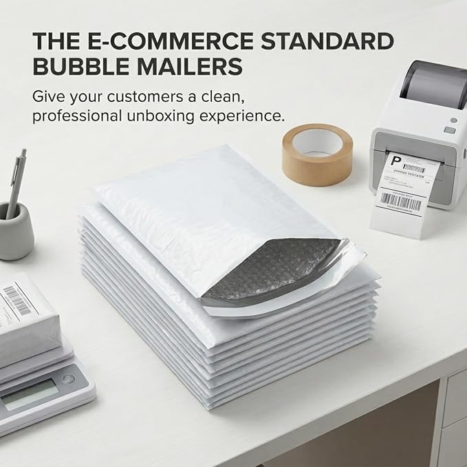 BOX USA Bubble Mailers 6-1/2" x 10" White (25-Pack) – Self-Seal Padded Envelopes with Bubble Lining, Poly Bubble Mailer Shipping Bags for Small Business, Ecommerce & Fulfillment Packaging