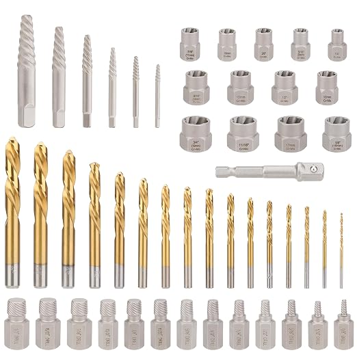 Hromee 49PCS Screw & Bolt Extractor and Left Drill Bit Set, Easy Out Extractor Set for Broken Nuts Bolts and Stripped Screw