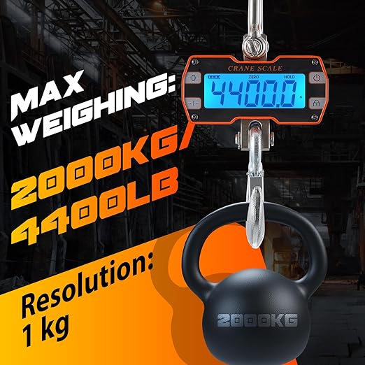 CGOLDENWALL Digital Crane Scale 4400lb Industrial Hanging Scale Handheld Hoist Scale kg lb Switchable 2000kg Wild Game Scale for Farms, Hunting and Livestock