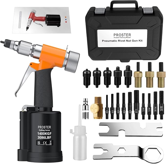 Proster Pneumatic Hydraulic Rivet Nut Set - 3086LBF Heavy-Duty Riveters Setting Kit for M4 M5 M6 M8 M10 1/4" 5/16" 3/8" Nuts with Storage Case