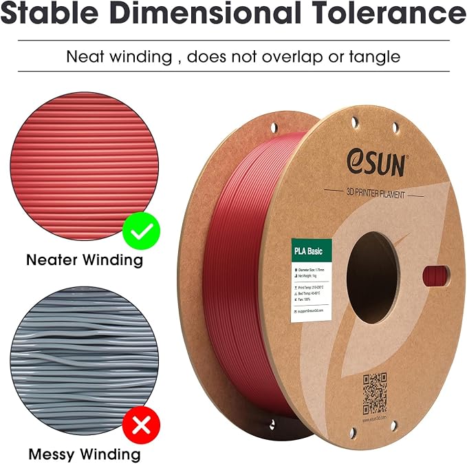 eSUN PLA Basic Filament 1.75mm, 3D Printer Filament High Speed PLA for Fast Printing, 1KG Spool, 2 Spools 3D Printer Filament, Fire Engine Red + Grey