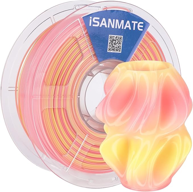 iSANMATE Gradient PETG Filament 1.75mm Translucent Dual Color High Speed Color Change 3D Printer Filament 50-400mm/s Specifically Designed for Lamps for Bambu Lab 3D Printers(Pink Yellow)