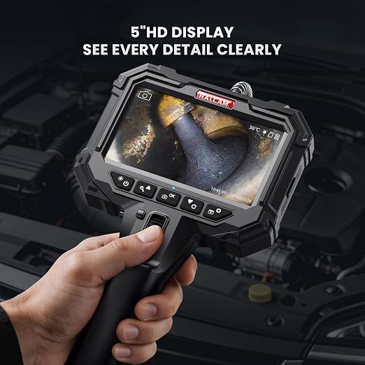 Ralcam Two-Way Articulating Borescope, 5.5mm/0.22in Slim Probe, 5" Industrial Endoscope Camera with Light, 8X Zoom 5FT Flexible Snake Inspection Scope for Engine, Automotive, HVAC