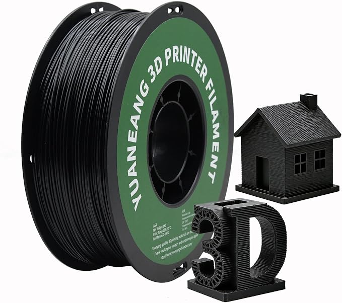 Black ASA 3D Printer Filament 1.75mm, 1kg Spool, UV & Weather-Resistant ASA Material, ±0.02mm Precision, Heat-Resistant, Low-Warp & Durable, Ideal for Outdoor Parts