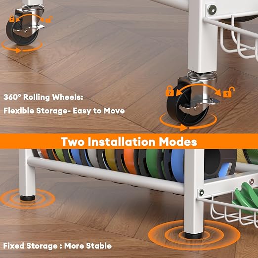 3D Printer Filament Storage Rack- 4 Tiers Filament Spool Holder, Heavy Duty 3D Printing Stand Filament Organizer with 360° Wheels, Metal Filament Stand Shelf for PLA/ABS/TPU/Nylon (White)