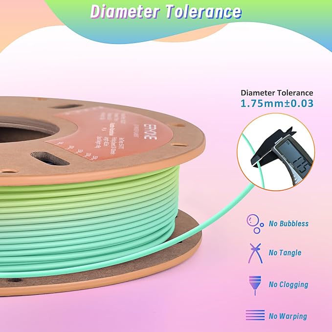 ERYONE PLA Filament 3D Printer Filament Bundle Multicolor 1.75mm +/- 0.03mm, PLA Filament 250g Spool, 4 Rolls, Silk Rainbow 2