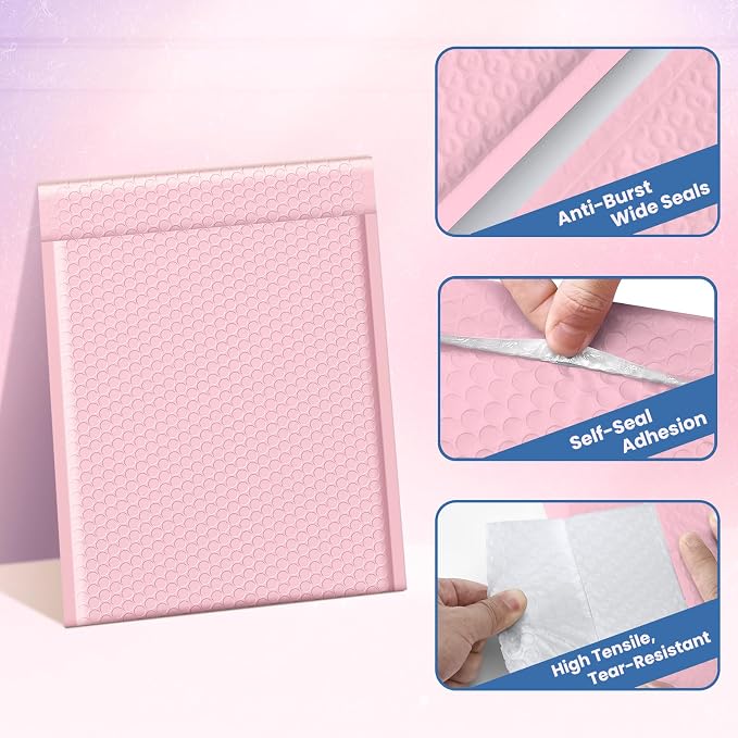 Fuxury Bubble Mailers 10x13 Inch Light Pink 25 Pack, Opaque Padded Envelopes for Clothing, Books, Makeup & Accessories, Self Seal Shipping Bags for Small Business