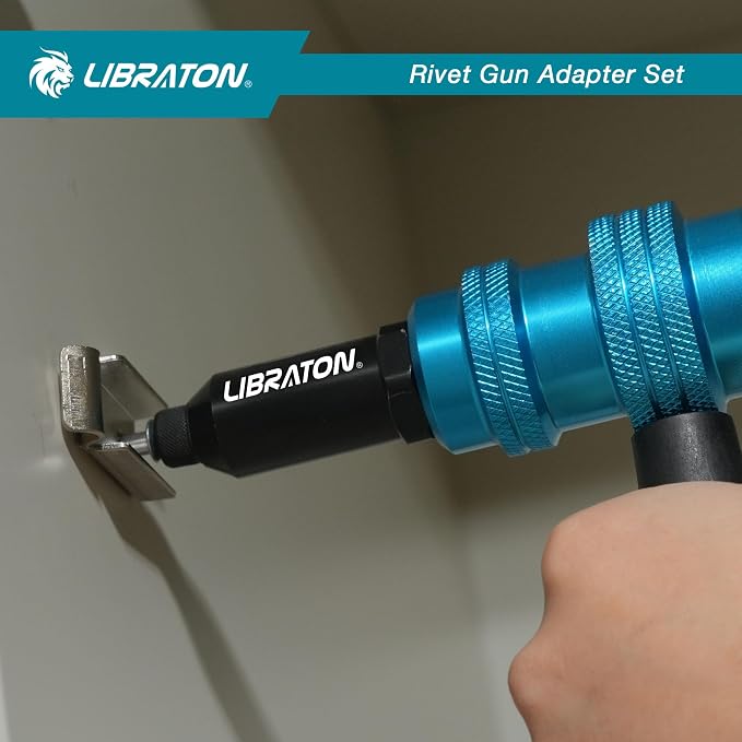 Libraton Rivet Gun Adapter, Rivet Gun Adapter for Electric Drill, Rivet Drill Attachment, for Cordless Electric Power Drill, with Handle, Easy processing for Pop Rivets, 3/32" 1/8" 5/32" 3/16"