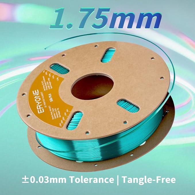 ERYONE Silk PLA Filament for 3D Printer 1.75mm +/- 0.03mm, Shiny Filament 1kg (2.1lbs)/Spool, Lake Cyan