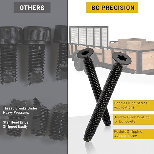 BCP Fasteners 5/16-18 x 2-1/2" Trailer Deck Screws 10 Qty - Black Trailer Screws for Trailer Flooring & Floorboards, Flat Head, T40 Star Drive, Type F, Compatible with Hardwoods & Softwoods (BCP1242)