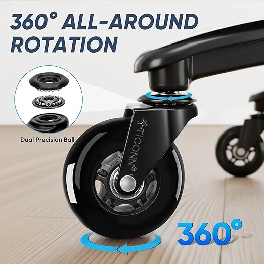 TICONN Office Chair Caster Wheels Set of 5 for Tile, Hardwood Floors and Carpets, Universal Fit for Most Chairs (Black)