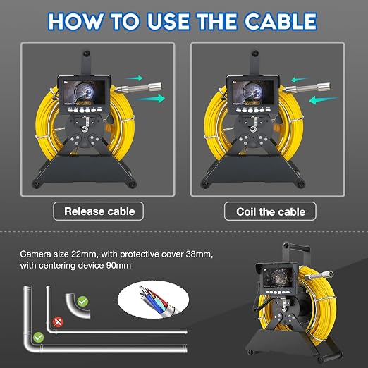 Sewer Camera 98 ft/30m 4.3" Drain Plumbing Camera, IP68 Waterproof Snake Inspection Borescope with 8 Adjustable LEDs, 4500mAh Battery & 16GB Card for Sewer Line Duct Pipes