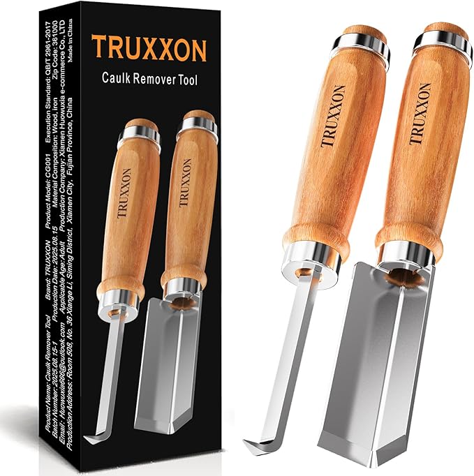 2 PCS Professional Caulk Remover Tool – Heat-Treated Caulking Tool with 90° Sharp Blade & Solid Wood Handle, Saves Time for Home Improvement, Durable Grout & Silicone Remover Tool