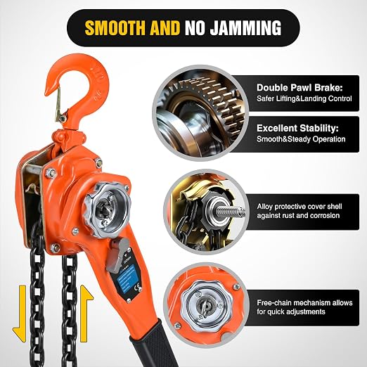 Nilight 3/4 Ton 1650 lbs Manual Lever Chain Hoist G80 Galvanized Carbon Steel with Weston Double-Pawl Brake Auto Chain Leading & 360° Rotation Hook for Garage Factory Dock
