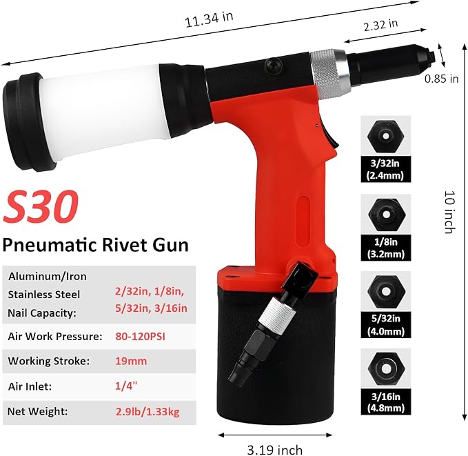 Heavy Duty Air/Hydraulic Rivet Gun Professional Riveting Tool 1/4" air Power Tool Self Suction Style