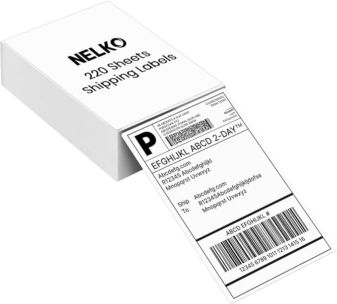 Nelko Genuine 4x6 Direct Thermal Shipping Label 220 Labels/1 Stacks, 4x6 Thermal Labels for Nelko PL70E Shipping Label Printer, Perforated and Strong Adhesive, Commercial Grade