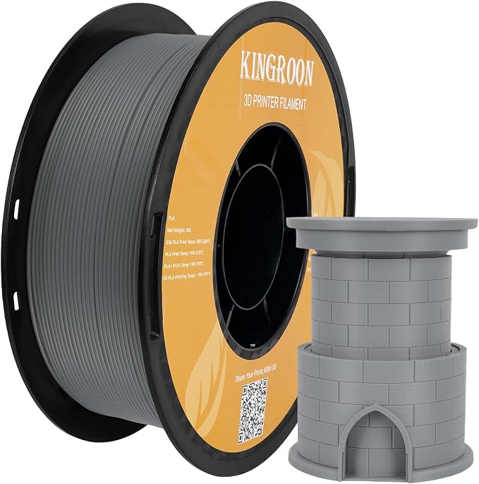 Kingroon High Speed PLA 3D Printer Filament 1.75mm, 3D Printer Rapid Filament for 30-600mm/s Hyper Printing Filament, Dimensional Accuracy +/- 0.03 mm, 1kg Plastic Spool(2.2lbs) (Gray)