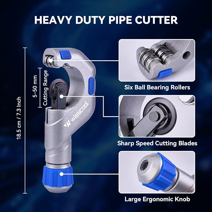 WISSCOOL Copper Pipe Cutter Kit with Pipe Cutter 3/16"-2", Mini Tube Cutter 1/8" to 1-1/8", Deburring Tool Pipe Reamer Needle File Set Car Battery Cleaning Brush for Automotive HVAC Plumbing