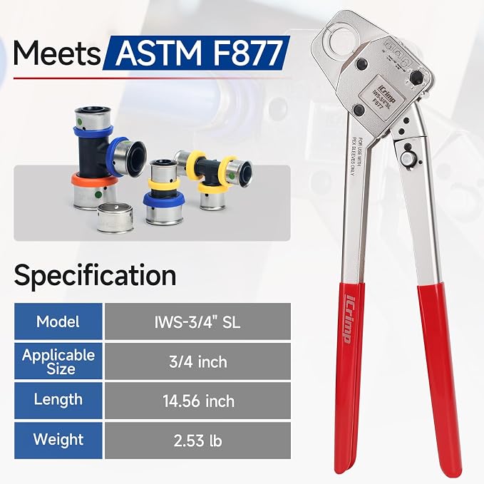 iCrimp Stainless Steel Pressing Sleeves Crimping Tool for PEX Pipe (3/4-Inch)