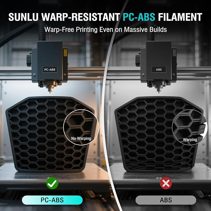 SUNLU PC-ABS 3D Filament 1.75mm 1KG, PC & ABS Hybrid 3D Filament, High-Strength, Paint & Plate Ready, Industrial-Grade, Heat-Resistant Spool, Dimensional Accuracy +/-0.03mm, 1KG Spool(2.2lbs), White