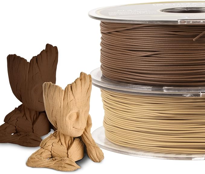 iSANMATE 3D Printer Filament, PLA Filament 1.75mm Bundle, White and Sandal Wood Filament Bundle 2kg/Spool (20% Wood Powder+80% PLA)