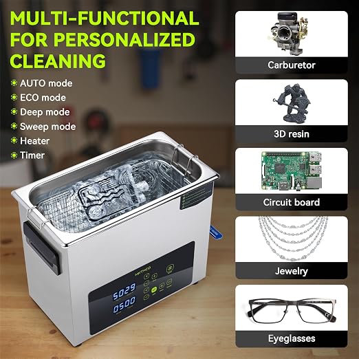 Ultrasonic Cleaner, One-Touch Cleaning,Heating, Deep Mode, ECO Energy-Saving Ultrasonic Cleaning Machine Excellent for Labs,Carburetor,Jewelry,Dentures,Automotive & Industrial Parts. (6L)