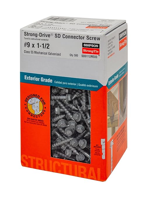 Simpson Strong-Tie SD9112R500 Strong-Drive SD Connector Screw #9 x 1-1/2 in. 1/4-Hex Drive, Mech. Galv. (500-Qty)