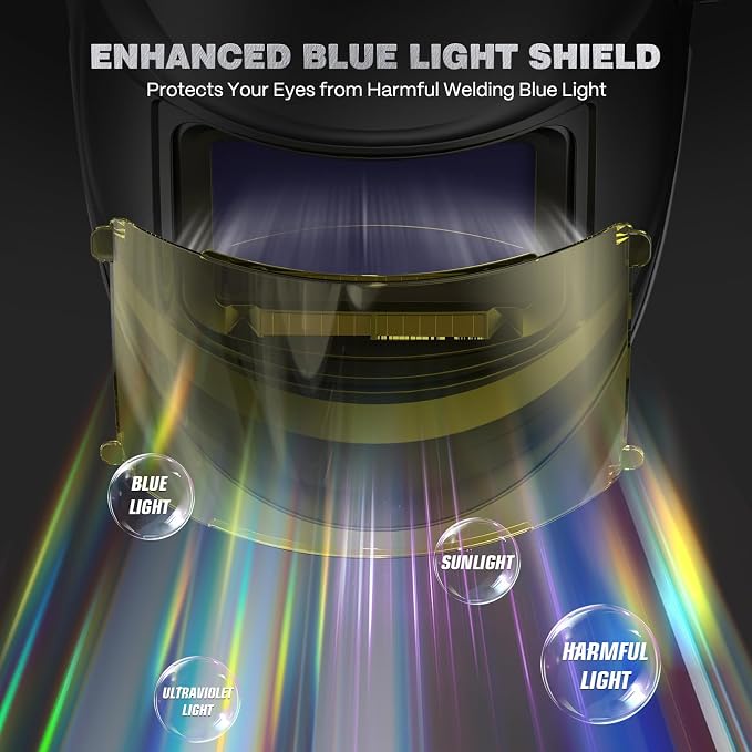 ARCCAPTAIN Premium Welding Helmet, 4.6" x 3.2" Intelligent Auto-Shade Large Viewing Screen, 1/1/1/1 Optical Clarity, Internal Display, Memory & Gradient, Built-in Parameter Recording & LED Light