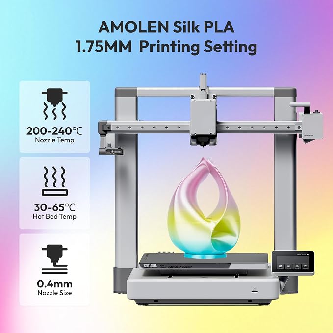 AMOLEN Silk Rainbow PLA Filament 1.75mm, Shiny Multicolor Gradient Color Change, 4-Pack 800g (4×200g) Assorted Colors, Dimensional Accuracy ±0.02mm, NO-Tangle & Low Warping, Fits Most FDM 3D Printers