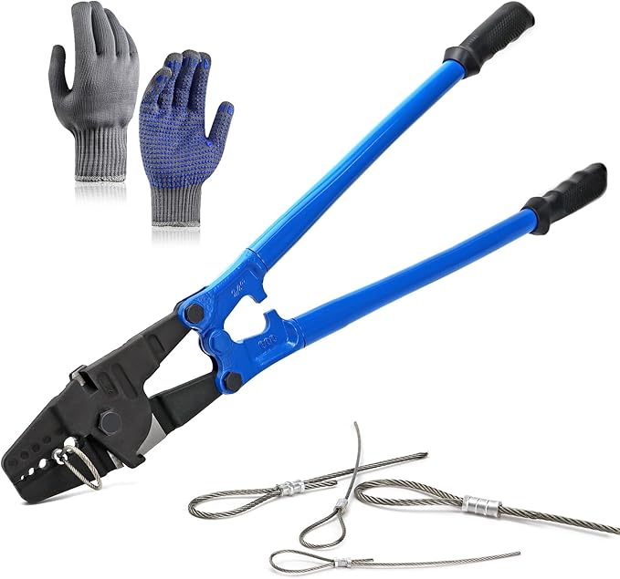 24 Inch Hand Swaging Cutting Tool, Wire Rope Crimping Tool for 1/16" 3/32" 1/8" 5/32" 3/16" Wires, 2-in-1 Crimper and Cutter, Swager Crimper for Copper Aluminum Oval Sleeve and Stop Sleeve