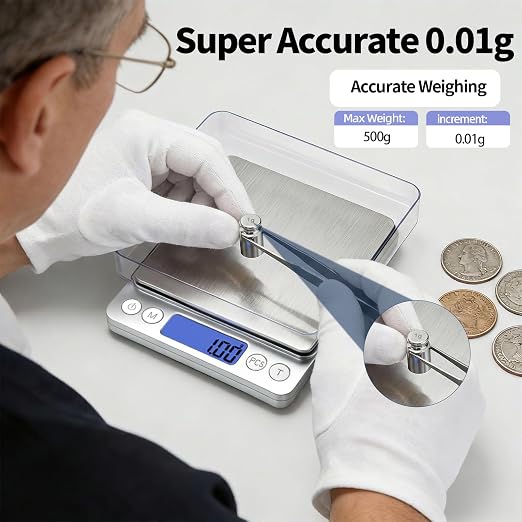 SKEAP 1kg/0.01g Gram Scale 0.01g Accuracy, Silver Food Scales Kitchen Digital Weight Grams & OZ, Jewelry Scale, High Accuracy Gram Scale, Digital Scale with Charging,Batteries and USB Cable Included