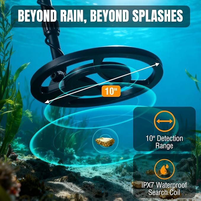 Raddy MD120A Beginner-Friendly Metal Detector for Adults, High Accuracy Gold Metal Detector with 4 Modes, 10" IPX7 Waterproof Search Coil, LCD Backlit Display, Headphone, Bag, Shovel for Treasure Hunt