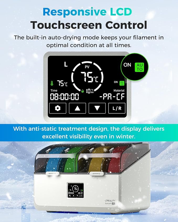 Official Creality Space Pi X4 Lite Filament Dryer, 4 Spools Filament Dry Box with Dual-Chamber Heated Storage, Max 75℃ Temerature, Independent Temperature Control for PLA, PETG, ABS, TPU, Nylon, ASA
