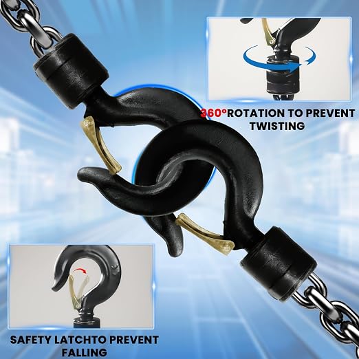 1 Ton Hand Chain Hoist, 2200 lbs Capacity 10 ft Lift – Manual Chain Block with Manganese Steel G80 Load Chain & 2 Heavy Duty Hooks, for Garage, Warehouse, Automotive