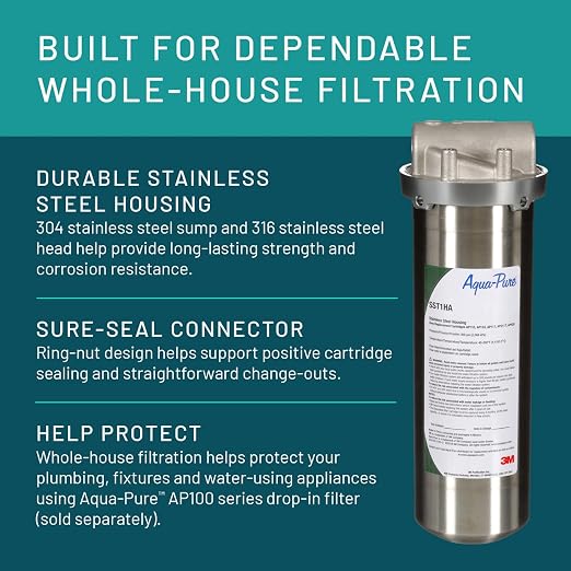 3M Aqua-Pure Whole House Std. Dia. Stainless Steel Filter Housing SST1HA. Heavy Duty Construction, Built to Last