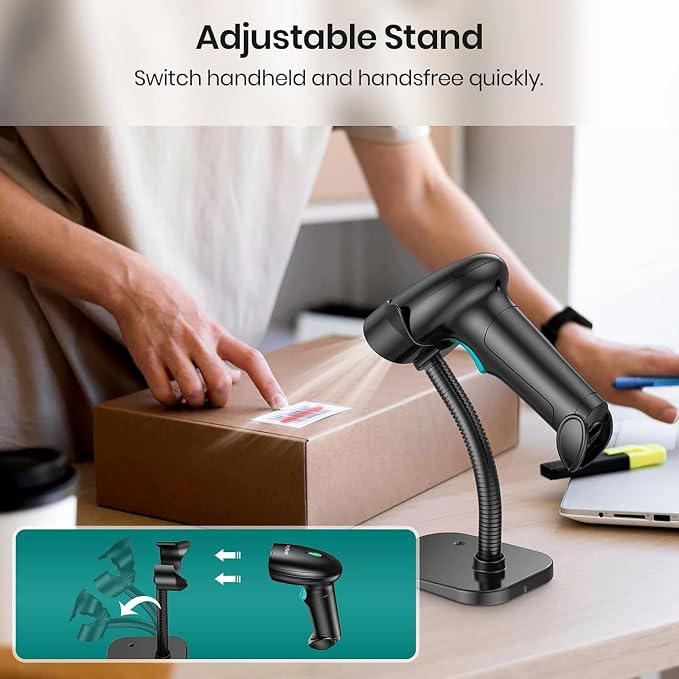 Bluetooth Barcode Scanner Wireless: Inventory 2D 1D QR Code Scanners with Stand for Computer POS, Handheld CMOS Image Bar Code Reader for Warehouse Supermarket（Green）