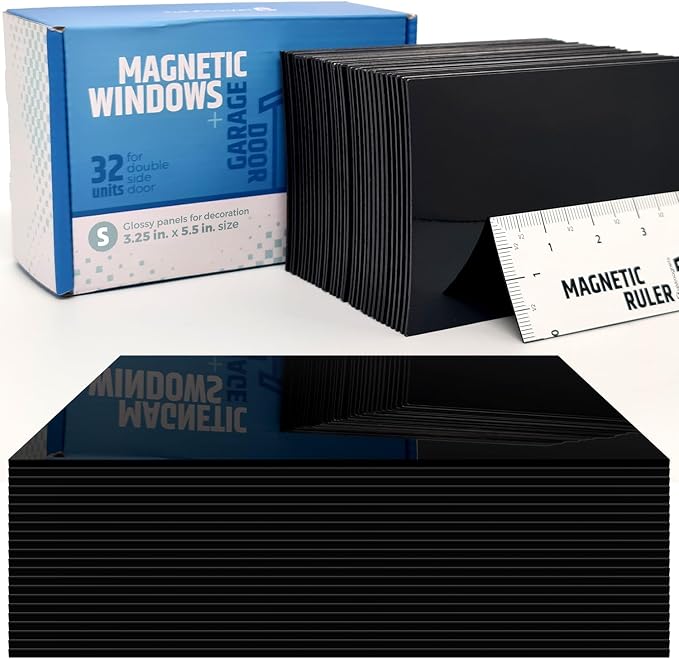 Strong & Glossy Magnetic Garage Door Windows (Size Small) - Looks Like Real Window Panels/Faux Panes - Easy to Align & Will Never Fall (Upgraded Magnets) | Fits 2 Car Garage | 32pcs 3.25"X5.5"