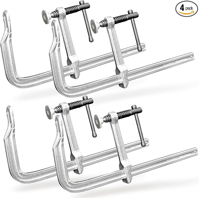 Heavy-Duty 12-Inch F-Clamps, 4-Pack, 1320 Lbs Forged Alloy Steel | 4-3/4" Deep Throat F-Style Bar Clamps for Welding, Metalworking & Fabrication, Swivel Pad & Black-Oxide Spindle